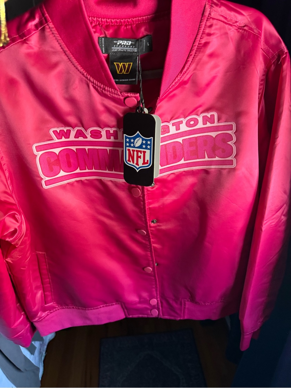 Washington Commanders Pink Satin Bomber Jacket